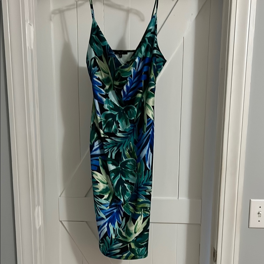 Iris Green and Blue Spaghetti Strap Midi Dress